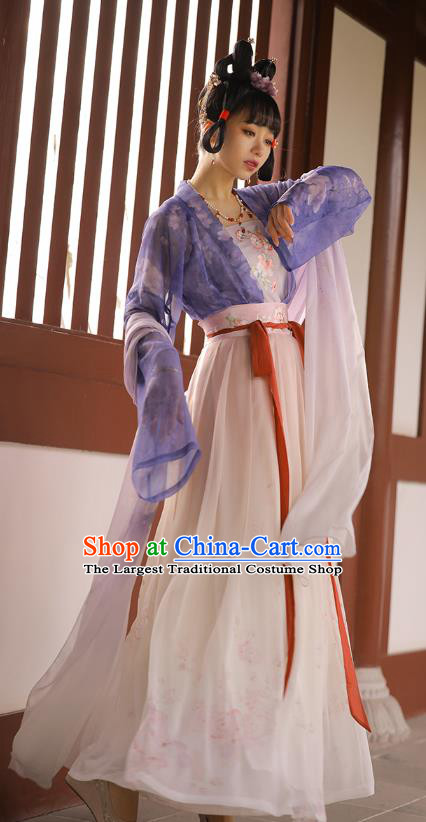 Chinese Ancient Palace Lady Embroidered Hanfu Dress Traditional Tang Dynasty Court Maid Historical Costumes Apparels