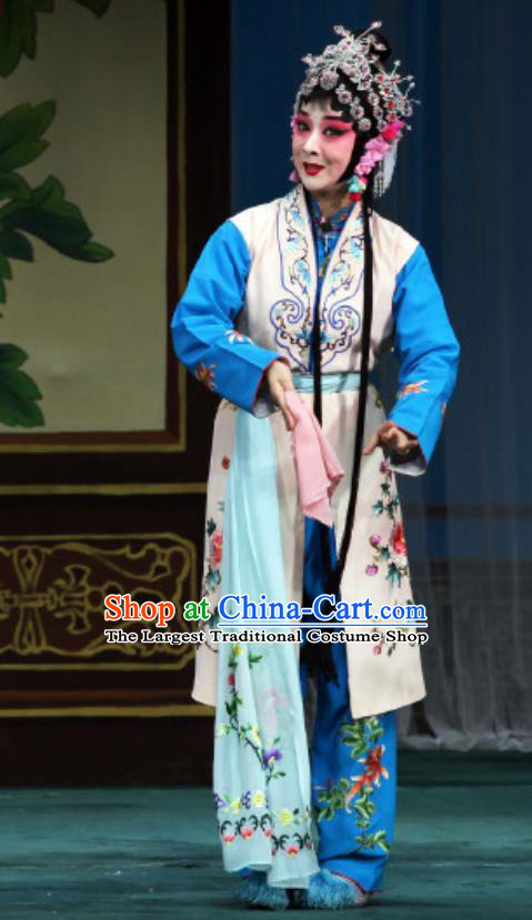 Chinese Beijing Opera Young Lady Apparels Costumes and Headdress The Mirror of Fortune Traditional Peking Opera Xiaodan Dress Maidservant Shou Chun Garment