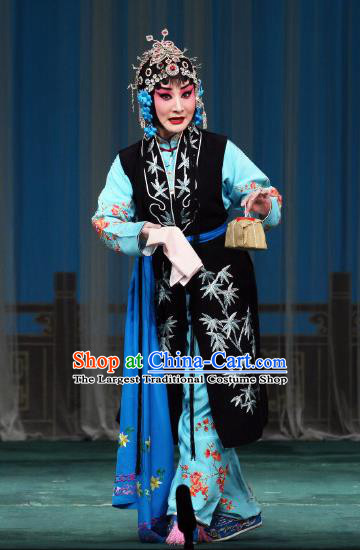 Chinese Beijing Opera Young Lady Apparels Maidservant Shou Chun Costumes and Headdress The Mirror of Fortune Traditional Peking Opera Xiaodan Dress Garment