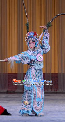 Chinese Beijing Opera Wudan Zhang Yue E Apparels Costumes and Headdress Hong Tao Shan Traditional Peking Opera Martial Female Dress General Garment