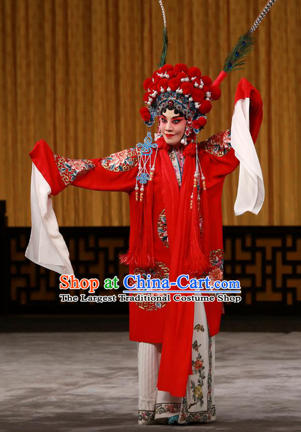 Chinese Beijing Opera Bride Apparels Costumes and Headdress Hongqiao with the Pearl Traditional Peking Opera Hua Tan Red Dress Fairy Ling Bo Garment