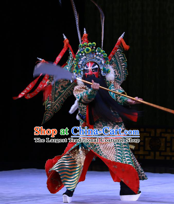 Kirin Pavilion Chinese Peking Opera General Shan Xiongxin Garment Costumes and Headwear Beijing Opera Kao Armor Suit with Flags Apparels Clothing