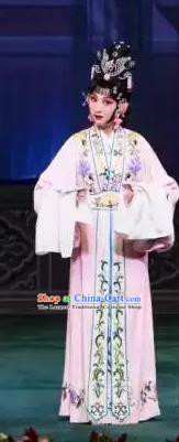 Chinese Beijing Opera Young Beauty Apparels Costumes and Headdress Anecdote of Wu Zetian Traditional Peking Opera Diva Pink Dress Garment
