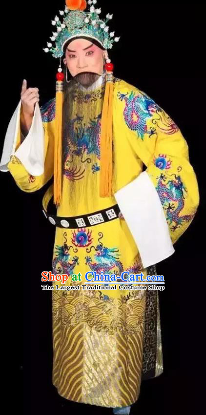 Han Gong Jing Hun Chinese Peking Opera Elderly Male Garment Costumes and Headwear Beijing Opera Apparels Emperor Liu Xiu Clothing
