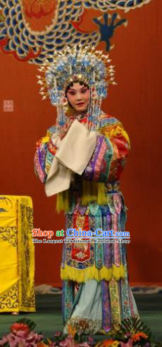 Chinese Beijing Opera Diva Apparels Hua Tan Costumes and Headdress Han Gong Jing Hun Traditional Peking Opera Imperial Consort Guo Dress Garment