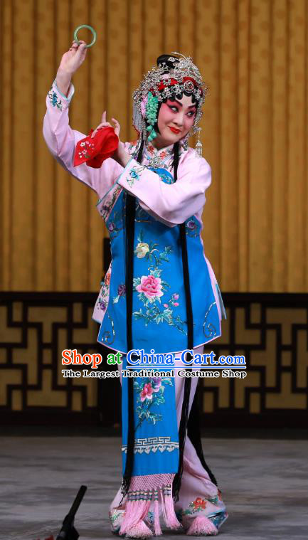 Chinese Beijing Opera Actress Apparels Diva Sun Yujiao Costumes and Headdress Fa Men Temple Traditional Peking Opera Young Beauty Dress Garment