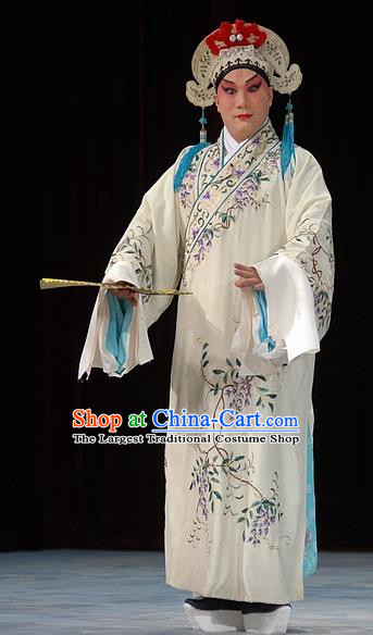 Fa Men Temple Chinese Peking Opera Young Man Garment Costumes and Headwear Beijing Opera Xiaosheng Apparels Scholar Fu Peng Clothing