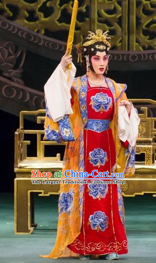 Chinese Beijing Opera Actress Apparels Empress Costumes and Headdress Luo Yang Gong Traditional Peking Opera Diva Queen Zhangsun Dress Garment
