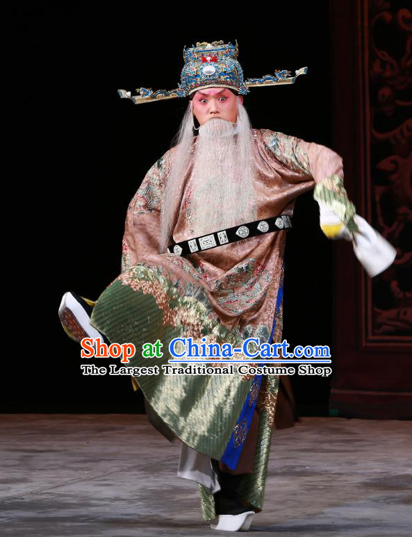 Luo Yang Gong Chinese Peking Opera Laosheng Official Garment Costumes and Headwear Beijing Opera Chancellor Fang Xuanling Apparels Clothing