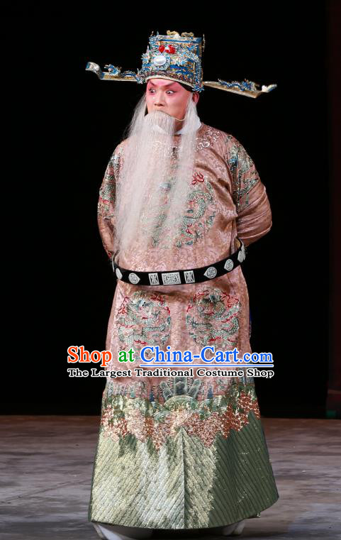 Luo Yang Gong Chinese Peking Opera Laosheng Official Garment Costumes and Headwear Beijing Opera Chancellor Fang Xuanling Apparels Clothing