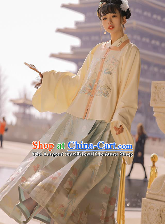 Chinese Ancient Ming Dynasty Noble Lady Embroidered Hanfu Dress Apparels Traditional Historical Costumes for Woman