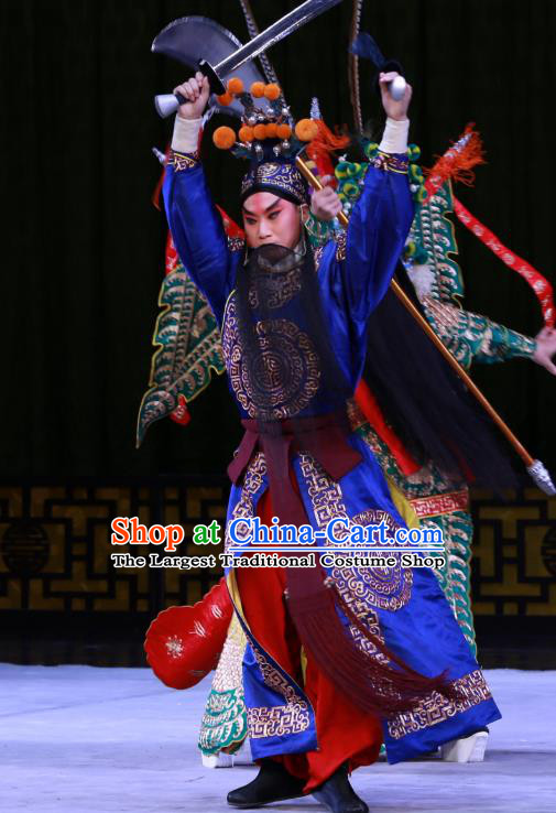 Hongqiao with the Pearl Chinese Peking Opera General Luo Yi Garment Costumes and Headwear Beijing Opera Martial Male Apparels Swordsman Clothing