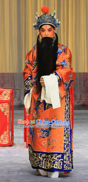Kirin Pavilion Chinese Peking Opera Emperor Li Shimin Garment Costumes and Headwear Beijing Opera Elderly Male Apparels Laosheng Clothing
