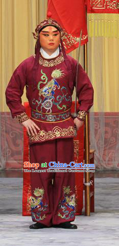 Kirin Pavilion Chinese Peking Opera Wusheng Garment Costumes and Headwear Beijing Opera Takefu Apparels Soldier Clothing