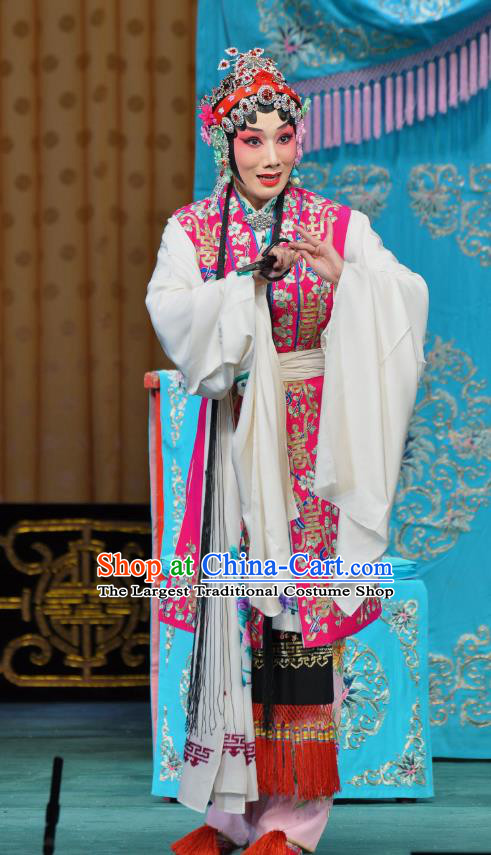 Chinese Beijing Opera Actress Young Lady Apparels Costumes and Headdress Wu Long Yuan Traditional Peking Opera Consort Yan Xijiao Dress Hua Tan Garment