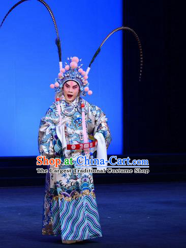 Ba Da Chui Chinese Peking Opera Young Man Garment Costumes and Headwear Beijing Opera Wusheng Apparels General Lu Wenlong Clothing