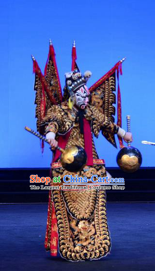 Ba Da Chui Chinese Peking Opera General Armor Garment Costumes and Headwear Beijing Opera Martial Male Apparels Takefu Yan Chengfang Kao with Flags Clothing