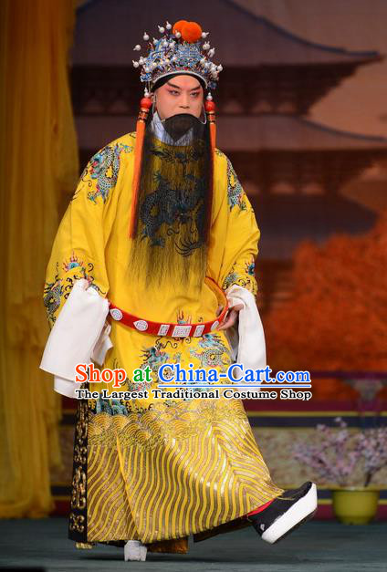 Imperial Concubine Mei Chinese Peking Opera Emperor Tangming Garment Costumes and Headwear Beijing Opera Laosheng Apparels Lord Clothing
