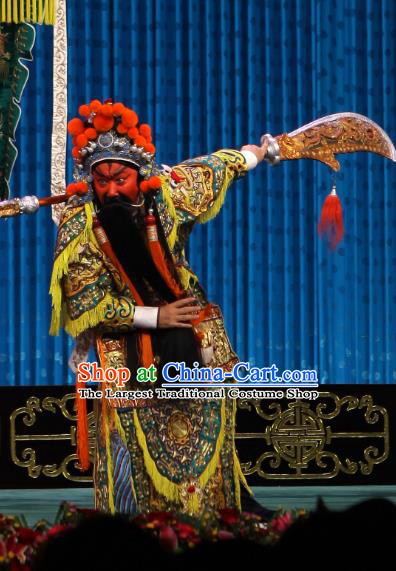 Qun Jie Hua Chinese Peking Opera General Guan Yu Garment Costumes and Headwear Beijing Opera Military Officer Apparels Armor Clothing