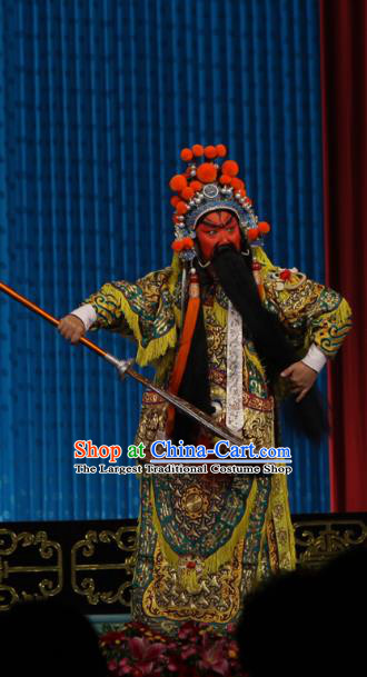 Qun Jie Hua Chinese Peking Opera General Guan Yu Garment Costumes and Headwear Beijing Opera Military Officer Apparels Armor Clothing