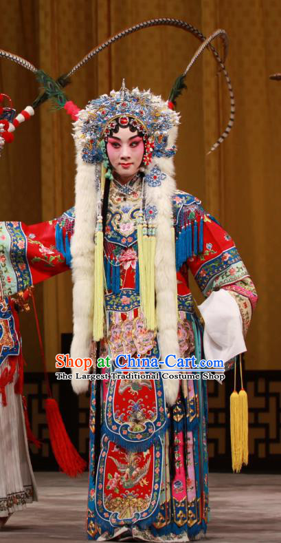 Chinese Beijing Opera Princess Apparels Costumes and Headdress Bai Hua Zeng Jian Traditional Peking Opera Hua Tan Dress Actress Garment