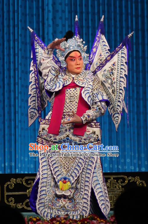 Qun Jie Hua Chinese Peking Opera General Garment Costumes and Headwear Beijing Opera Military Officer Zhou Yu Apparels Kao Armor Suit with Flags Clothing