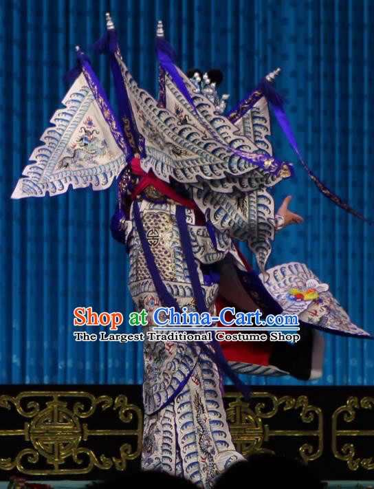 Qun Jie Hua Chinese Peking Opera General Garment Costumes and Headwear Beijing Opera Military Officer Zhou Yu Apparels Kao Armor Suit with Flags Clothing