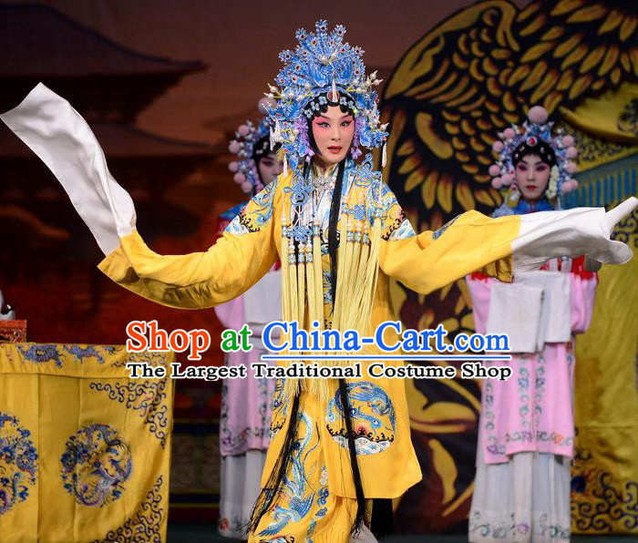 Chinese Beijing Opera Young Female Apparels Costumes and Headdress Imperial Concubine Mei Traditional Peking Opera Hua Tan Dress Court Lady Garment