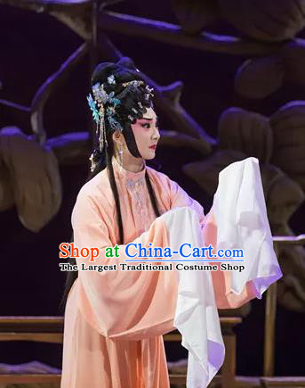 Chinese Beijing Opera Hua Tan Apparels Costumes and Headdress Qing Si Hen Traditional Peking Opera Young Female Dress Actress Jiao Guiying Garment