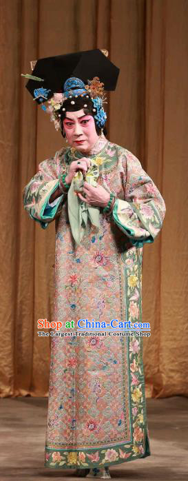 Chinese Beijing Opera Qing Dynasty Woman Apparels Costumes and Headdress Mei Yu Pei Traditional Peking Opera Actress Han Cuizhu Dress Garment