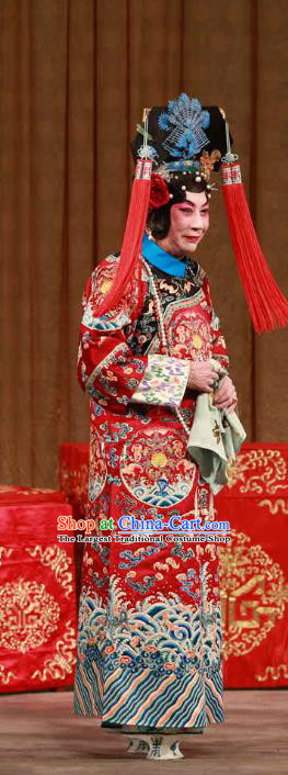 Chinese Beijing Opera Noble Mistress Han Cuizhu Apparels Diva Costumes and Headdress Mei Yu Pei Traditional Peking Opera Hua Tan Dress Qing Dynasty Red Garment