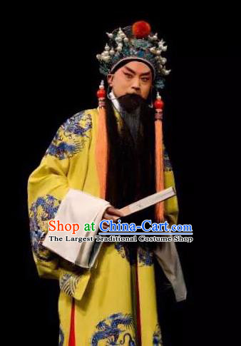 Han Ming Fei Chinese Peking Opera Emperor Yuan Garment Costumes and Headwear Beijing Opera Laosheng Apparels King Elderly Male Clothing