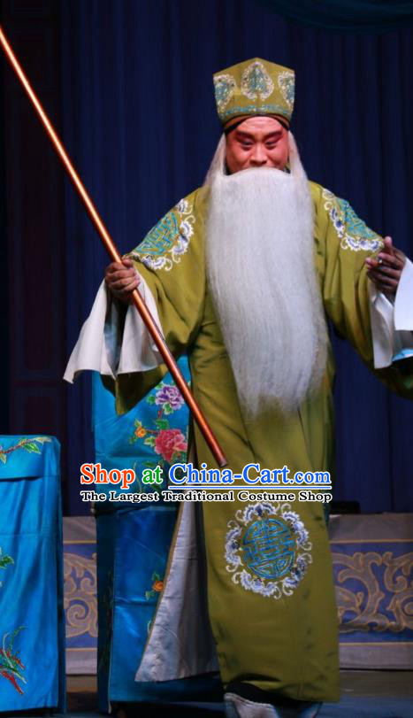 Xue Gang Fan Tang Chinese Bangzi Opera Elderly Man Apparels Costumes and Headpieces Traditional Shanxi Clapper Opera Laosheng Garment Xu Ce Clothing