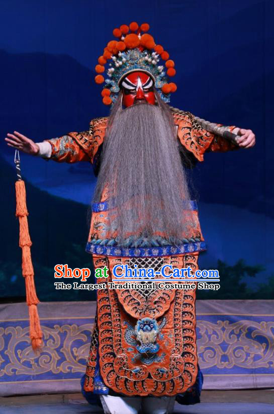 Xue Gang Fan Tang Chinese Bangzi Opera Painted Role Apparels Costumes and Headpieces Traditional Shanxi Clapper Opera Jing Garment General Xue Gang Clothing