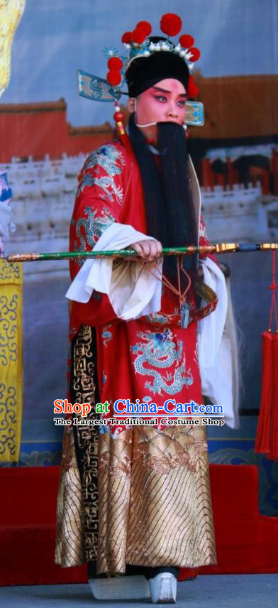 Zui Chen Qiao Chinese Bangzi Opera Laosheng Gao Huaide Apparels Costumes and Headpieces Traditional Shanxi Clapper Opera Official Garment Elderly Male Clothing