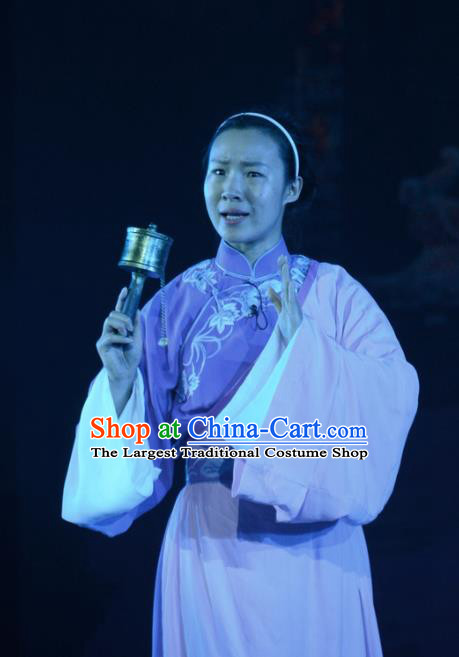 Chinese Hebei Clapper Opera Tibetan Female Garment Costumes and Headdress Sixth Panchen Traditional Bangzi Opera Young Woman Dress Apparels