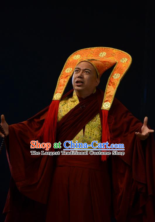Sixth Panchen Chinese Bangzi Opera Priest Apparels Costumes and Headpieces Traditional Hebei Clapper Opera Monk Garment Lama Clothing