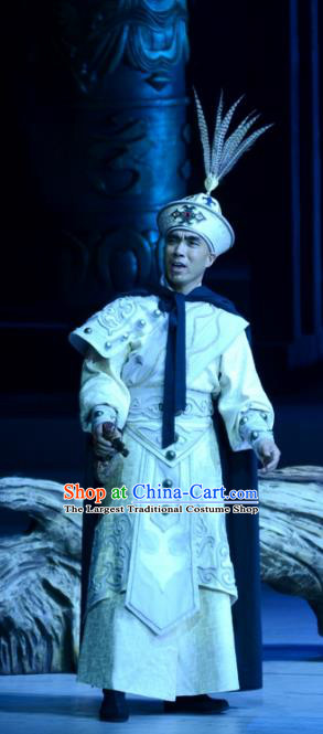 Sixth Panchen Chinese Bangzi Opera King Apparels Costumes and Headpieces Traditional Hebei Clapper Opera Young Male Garment Lord A Sa Clothing