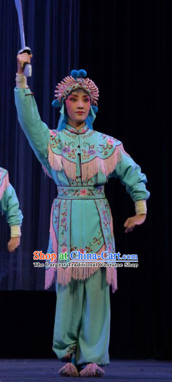 Chinese Jin Opera Female Soldier Garment Costumes and Headdress Li Hua Return Tang Traditional Shanxi Opera Wudan Dress Swordswoman Apparels