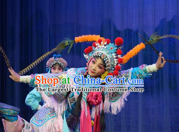 Chinese Jin Opera Martial Female Garment Costumes and Headdress Li Hua Return Tang Traditional Shanxi Opera Wudan Dress Woman Soldier Tie Zhen Apparels