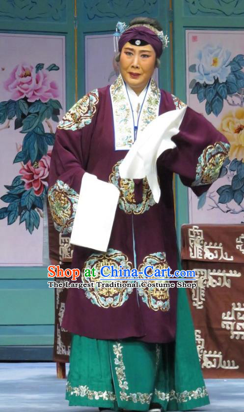 Chinese Hebei Clapper Opera Rich Dame Garment Costumes and Headdress The Story of Jade Bracelet Traditional Bangzi Opera Pantaloon Dress Elderly Female Apparels