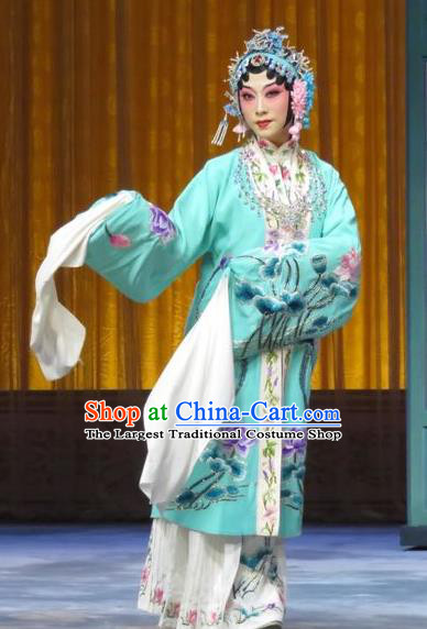 Chinese Hebei Clapper Opera Diva Yu Suqiu Garment Costumes and Headdress The Story of Jade Bracelet Traditional Bangzi Opera Actress Dress Rich Lady Apparels