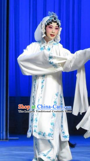 Chinese Hebei Clapper Opera Distress Maiden Yu Suqiu Garment Costumes and Headdress The Story of Jade Bracelet Traditional Bangzi Opera Actress White Dress Tsing Yi Apparels