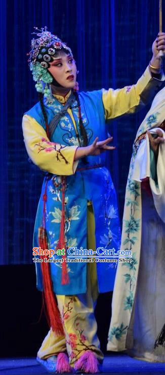 Chinese Jin Opera Maidservant Garment Costumes and Headdress Tao Jin An Traditional Shanxi Opera Xiaodan Dress Young Lady Apparels