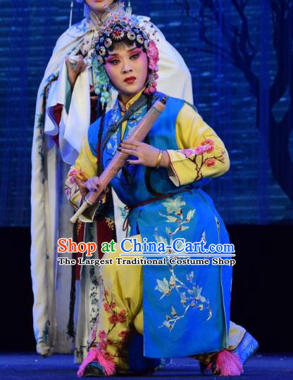 Chinese Jin Opera Maidservant Garment Costumes and Headdress Tao Jin An Traditional Shanxi Opera Xiaodan Dress Young Lady Apparels