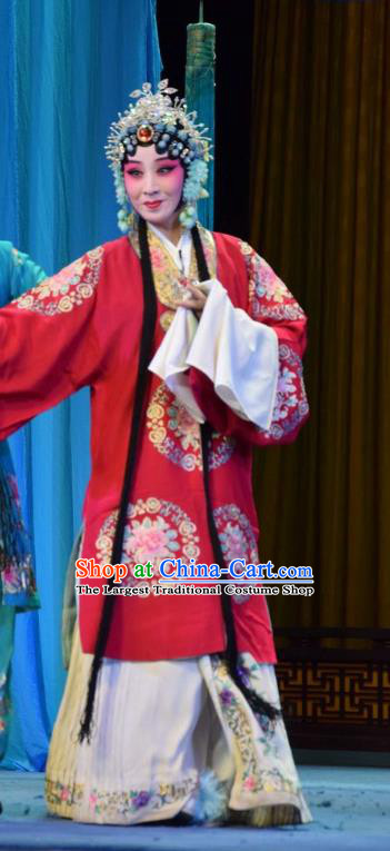 Chinese Jin Opera Actress Wedding Garment Costumes and Headdress Madam White Snake Traditional Shanxi Opera Hua Tan Red Dress Bride Bai Suzhen Apparels