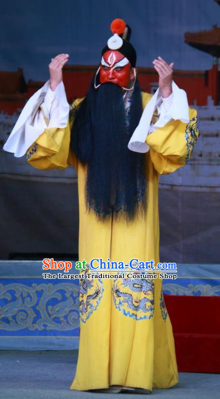 Zui Chen Qiao Chinese Bangzi Opera Elderly Male Apparels Costumes and Headpieces Traditional Shanxi Clapper Opera Jing Role Garment Emperor Zhao Kuangyin Clothing