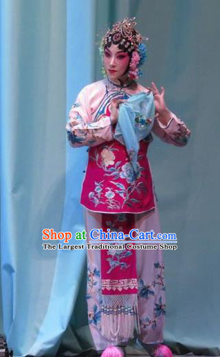 Chinese Hebei Clapper Opera Young Beauty Garment Costumes and Headdress Jin Yunu Traditional Bangzi Opera Hua Tan Dress Diva Rosy Apparels