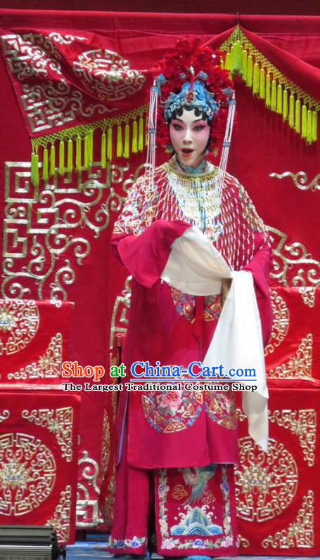 Chinese Hebei Clapper Opera Young Beauty Wedding Garment Costumes and Headdress Jin Yunu Traditional Bangzi Opera Hua Tan Red Dress Bride Apparels