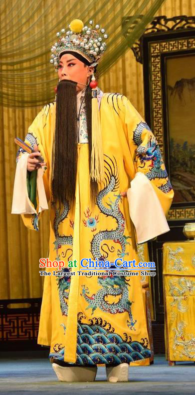 Da Jin Zhi Chinese Shanxi Opera Emperor Apparels Costumes and Headpieces Traditional Jin Opera Monarch Garment Elderly Male Clothing